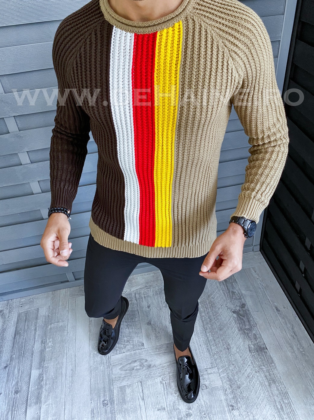Pulover barbati gros slim fit maro t3578 i15-4*
